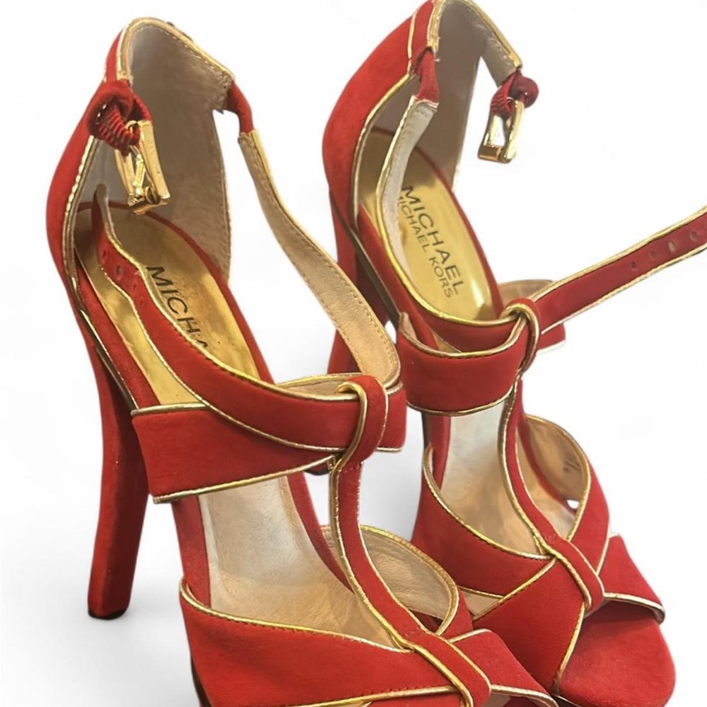 Michael Kors Red Heels with Gold Trim